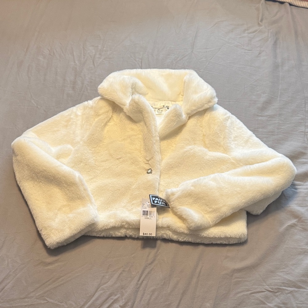 Knitworks Soft White Faux Fur Kids Jacket - Sizes XS (6-6X) & S (7-8) NWT